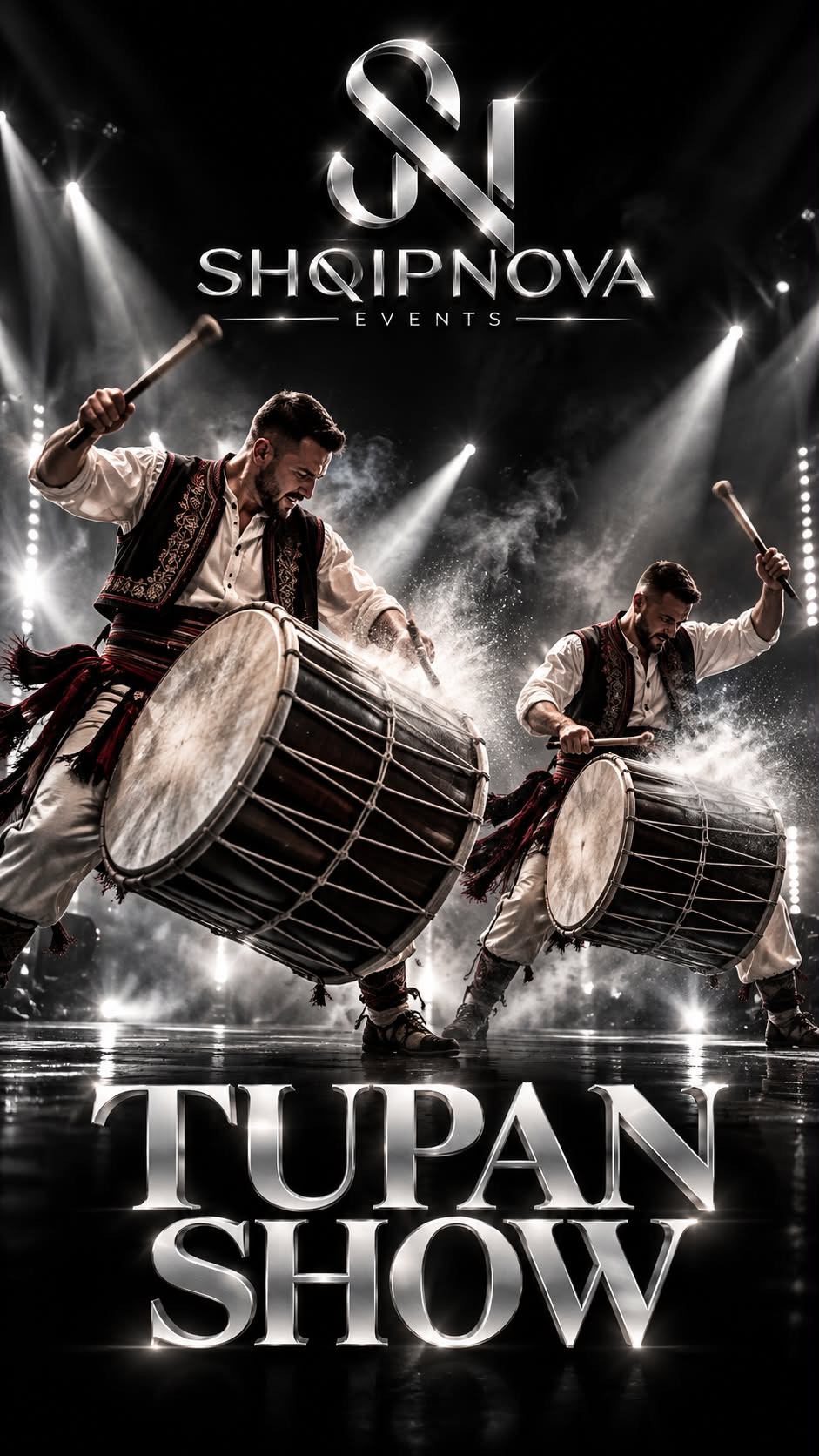 Plakat Tupan Show von Shqipnova Events mit zwei Trommlern